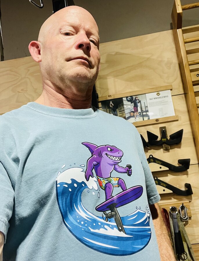 Rocking the Rocco Riptide t-shirt at the gym.