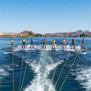 Dual Ski Foiling Image - (AI was used to enhance the original degraded film image for clarity)