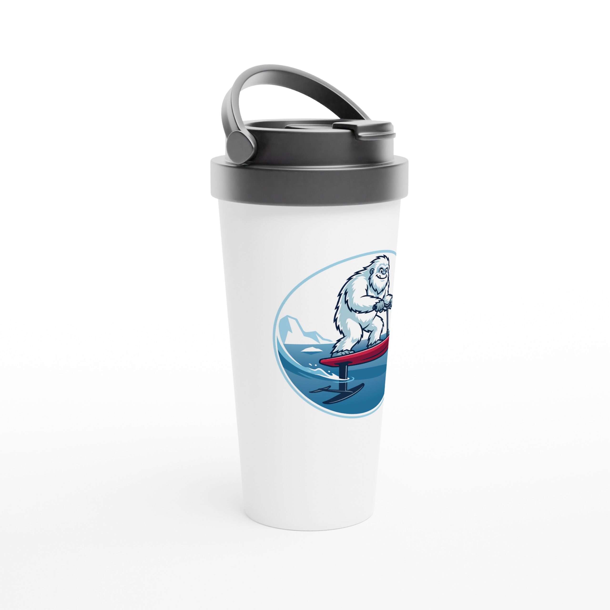 Frosty Scoot Pump White 15oz Stainless Steel Travel Mug - Image 4