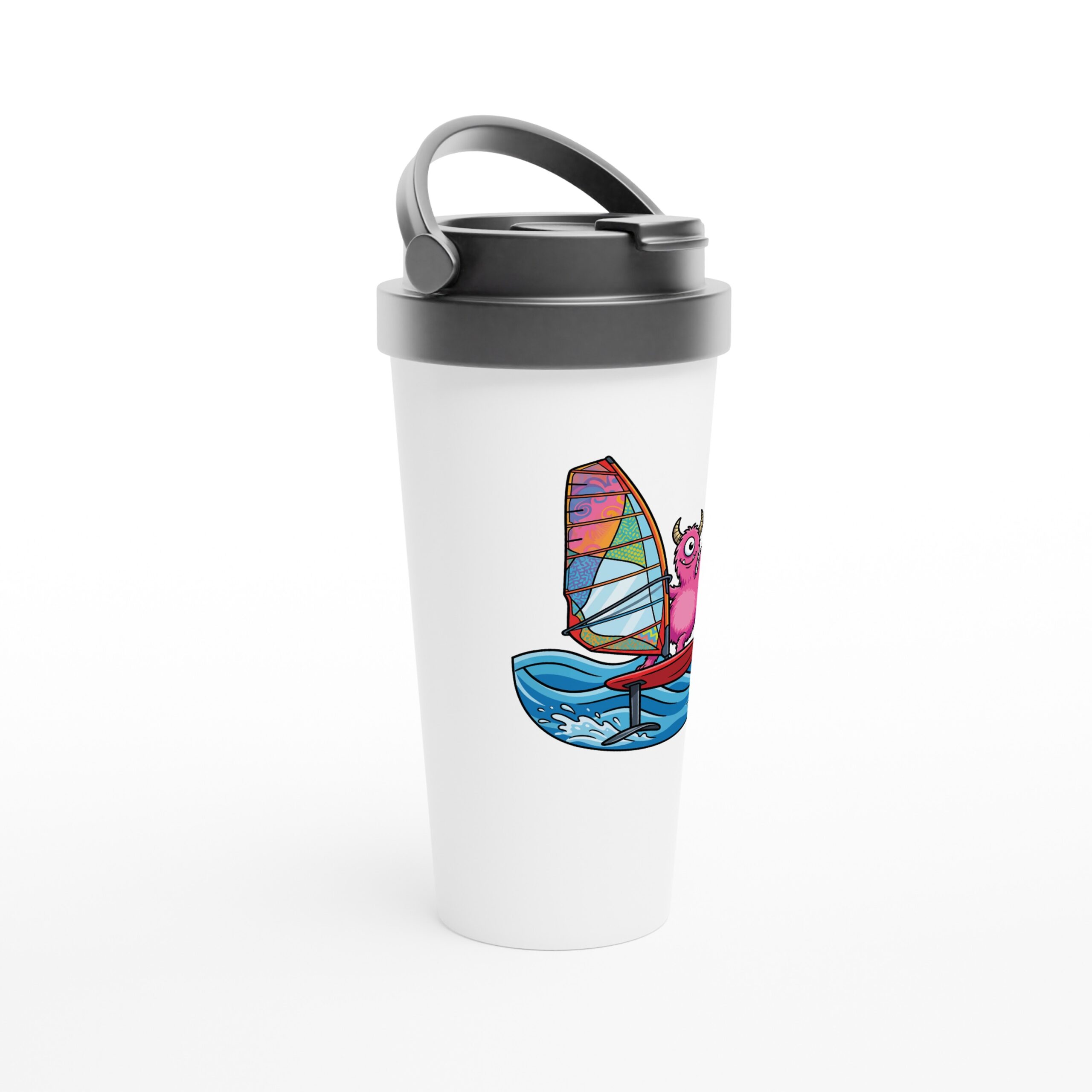 Jasper & Casper Windsurfing White 15oz Stainless Steel Travel Mug - Image 4
