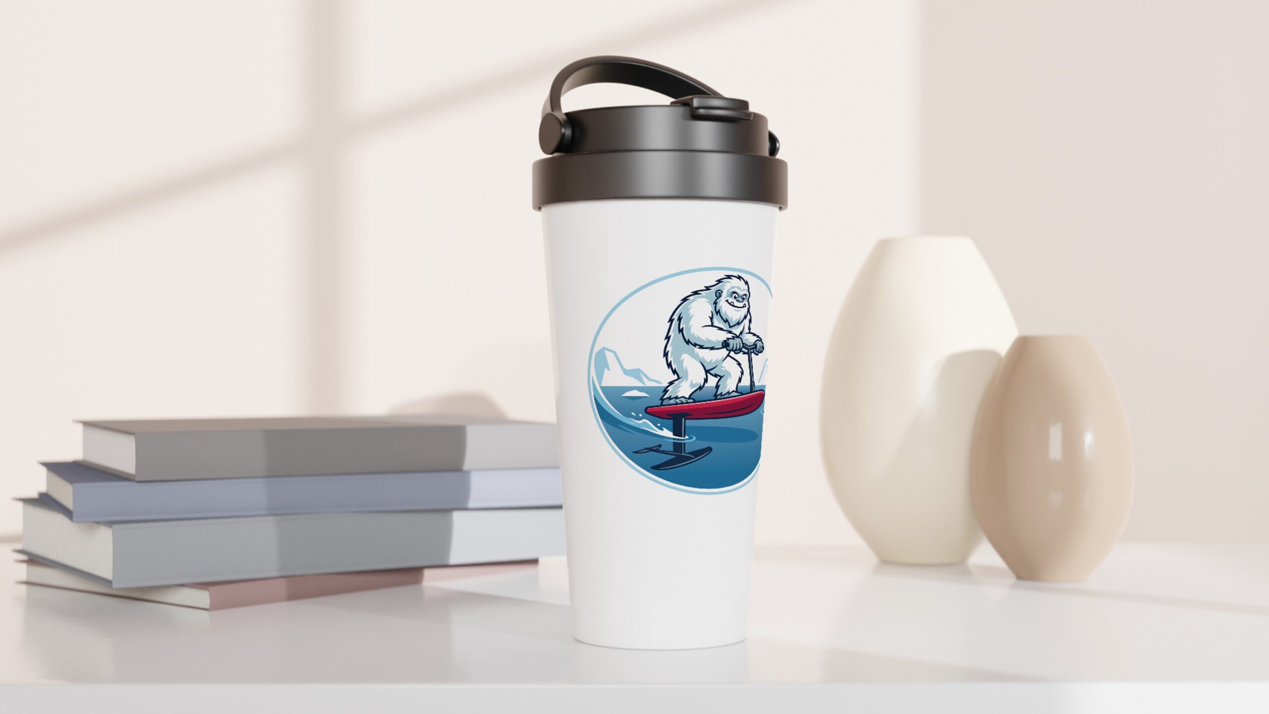 Frosty Scoot Pump White 15oz Stainless Steel Travel Mug - Image 2