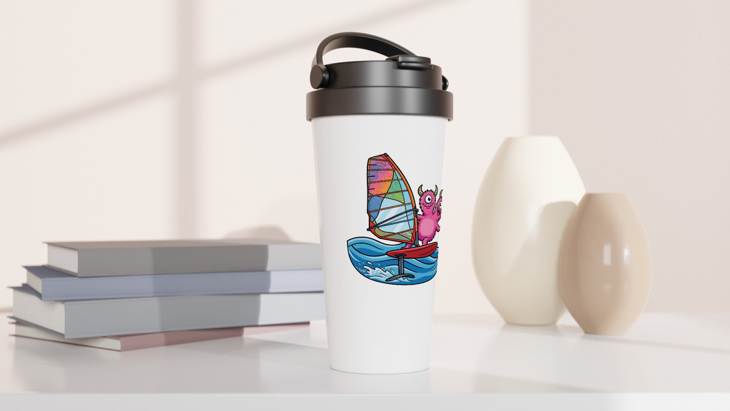 Jasper & Casper Windsurfing White 15oz Stainless Steel Travel Mug - Image 2