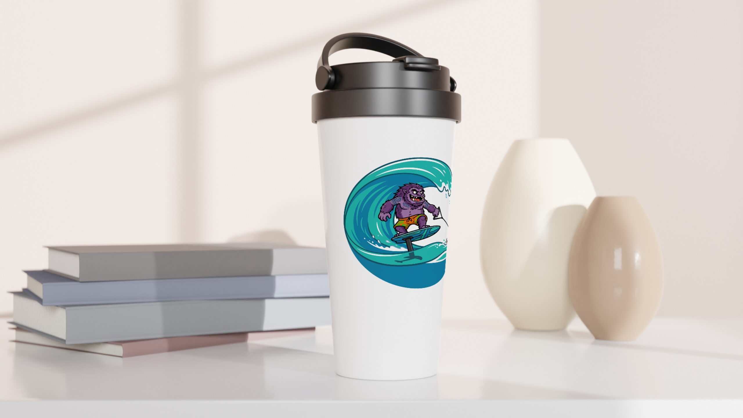 Gnar Tow Boogie White 15oz Stainless Steel Travel Mug - Image 2